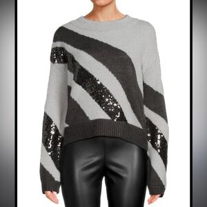 DKNY Black and Gray Sequin Sweater
